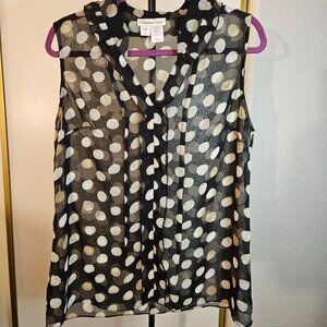 Ruffle Collar Coldwater Creek Women's Sleeveless Polka Dot Short Sleeved Top